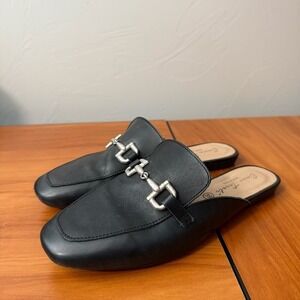 Enzo Tesoti Made in Spain Leather‎ Slip On Mule Flat Loafer Black Neutral Silver